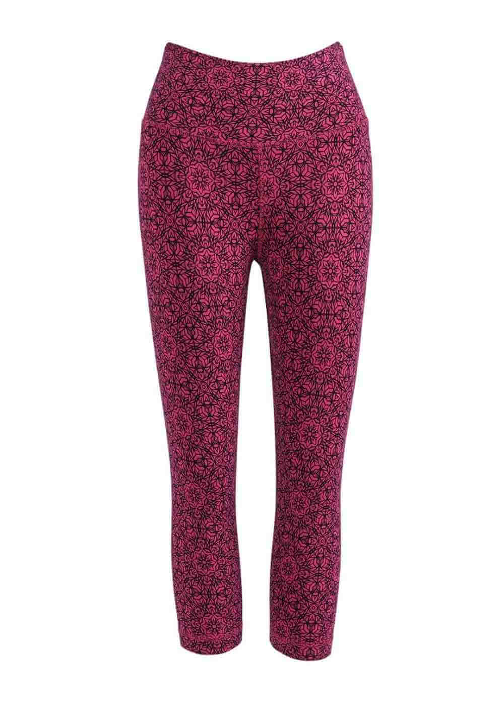 Pink patterned leggings on a white background