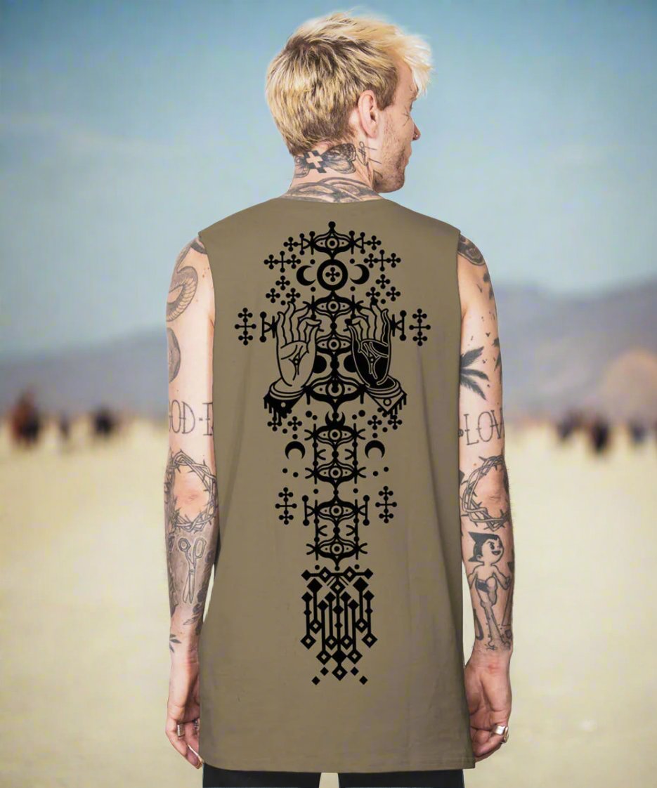 plazmalab mens singlet tank top danza dark sand tantrika festival fashion australia