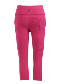 Pink leggings with a small logo on a white background