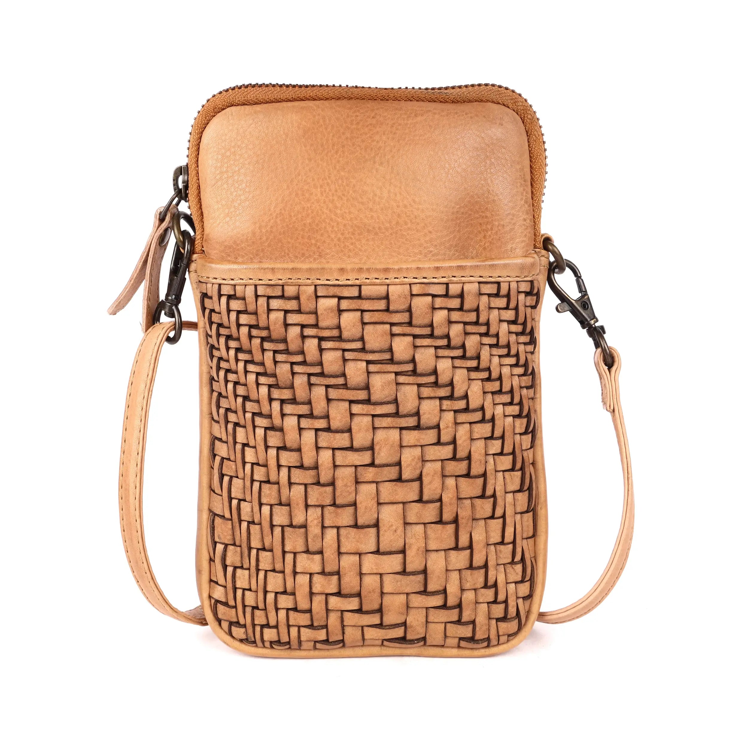 leather woven phone bag