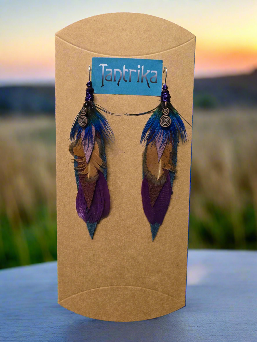 sofia feather and leather earrings tantrika fashion australia