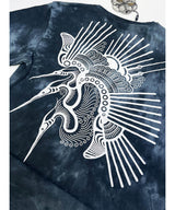 Tie-dye t-shirt with a white fish design on a blue background