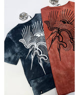 Two t-shirts with abstract designs on a white background