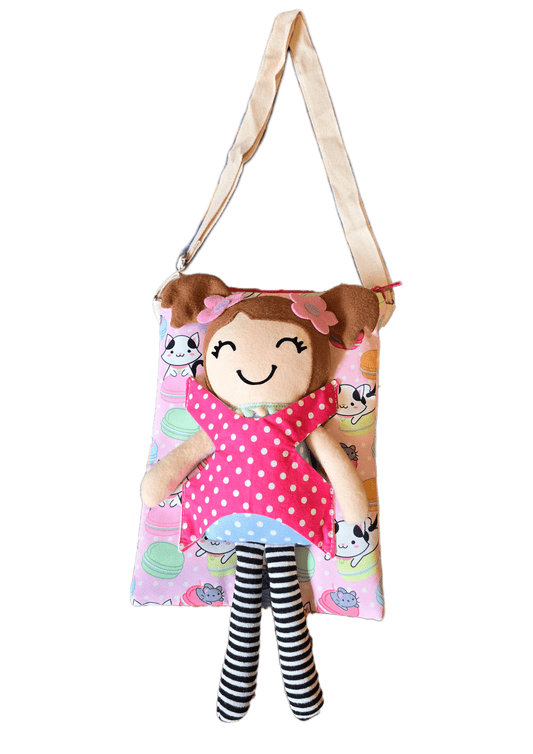 kids bag with toy that holds in the front pouch