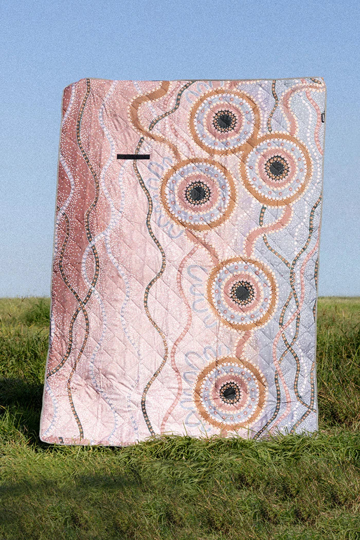 Indigenous Art Folding Picnic Rug - Warirra Bunan