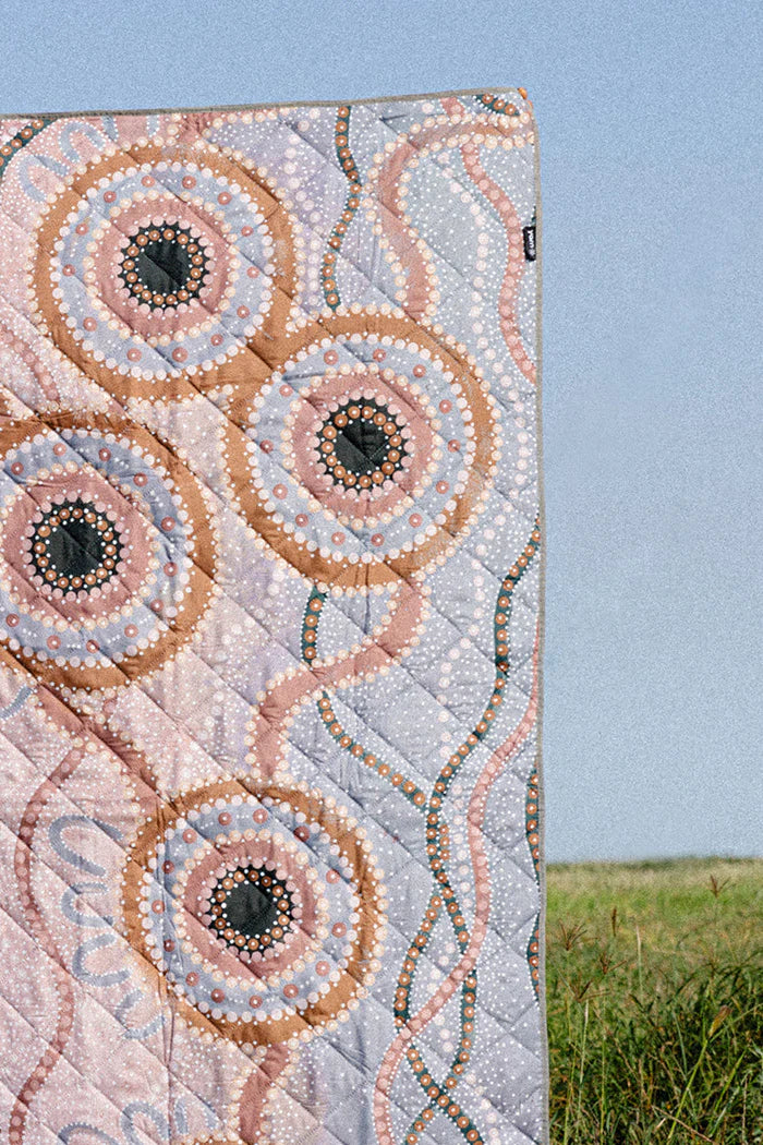 Indigenous Art Folding Picnic Rug - Warirra Bunan