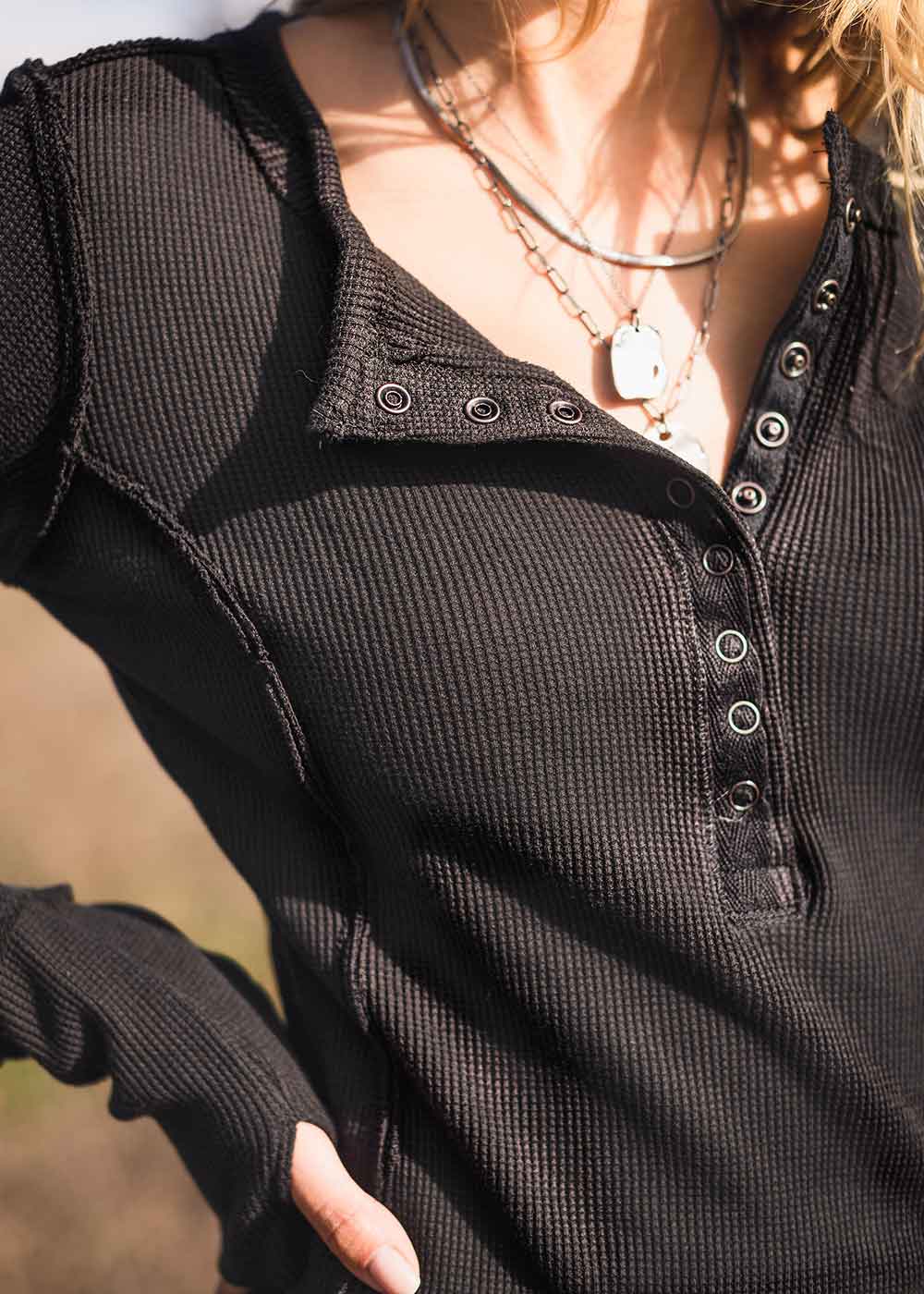 ladies long sleeve cotton waffle top by nomads hemp wear