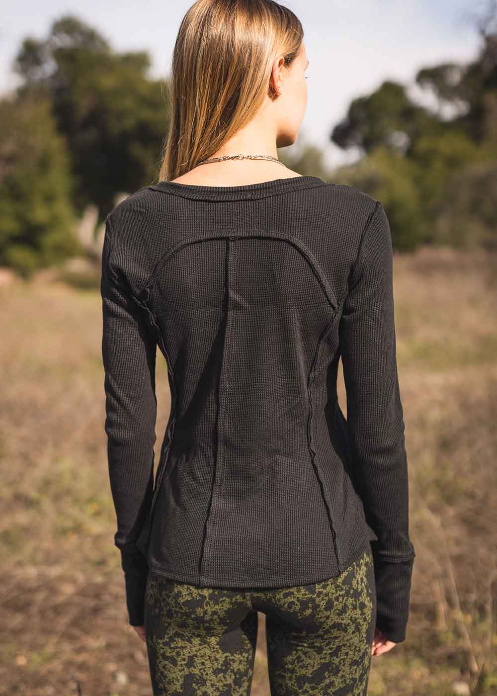 ladies long sleeve cotton waffle top by nomads hemp wear