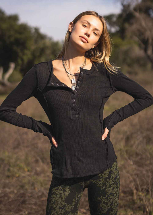ladies long sleeve cotton waffle top by nomads hemp wear