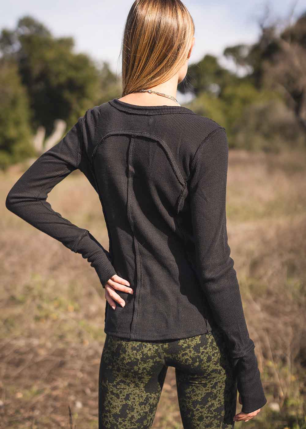 ladies long sleeve cotton waffle top by nomads hemp wear