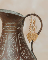 Aharya Earrings - Brass pair with intricate heart-shaped drop detailing