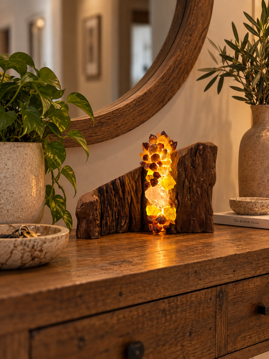 Alexadav Crystal Lamp with Rose Quartz and Lemon Quartz crystals and dimmer switch