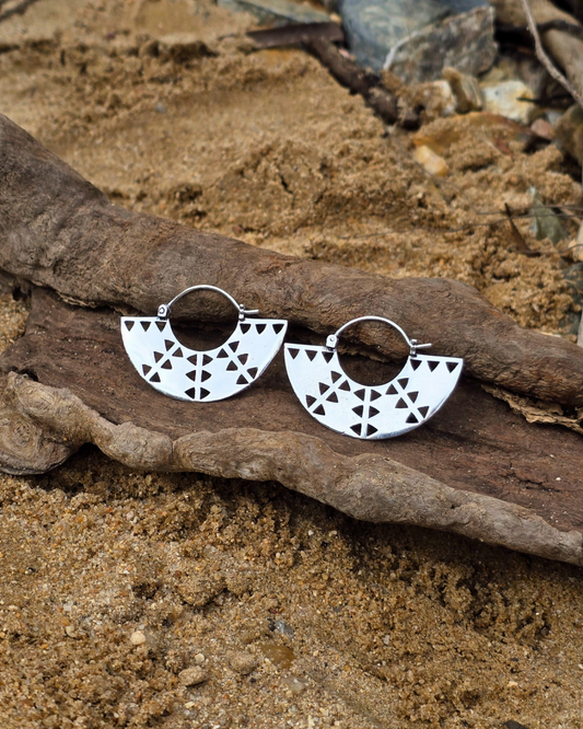aztec edge silver earrings tantrika jewellery australia sustainable fashion