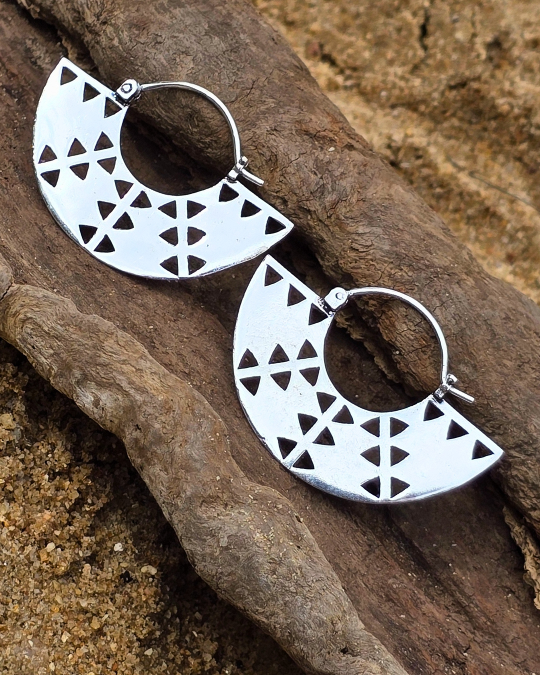 aztec edge silver earrings tantrika jewellery australia sustainable fashion