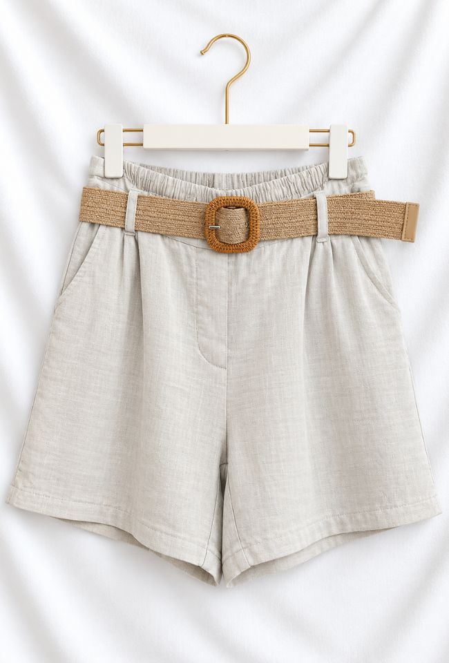 Belted Linen Shorts