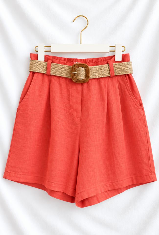 Belted Linen Shorts displayed in different colours, featuring a lightweight linen design.