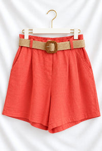 Belted Linen Shorts displayed in different colours, featuring a lightweight linen design.