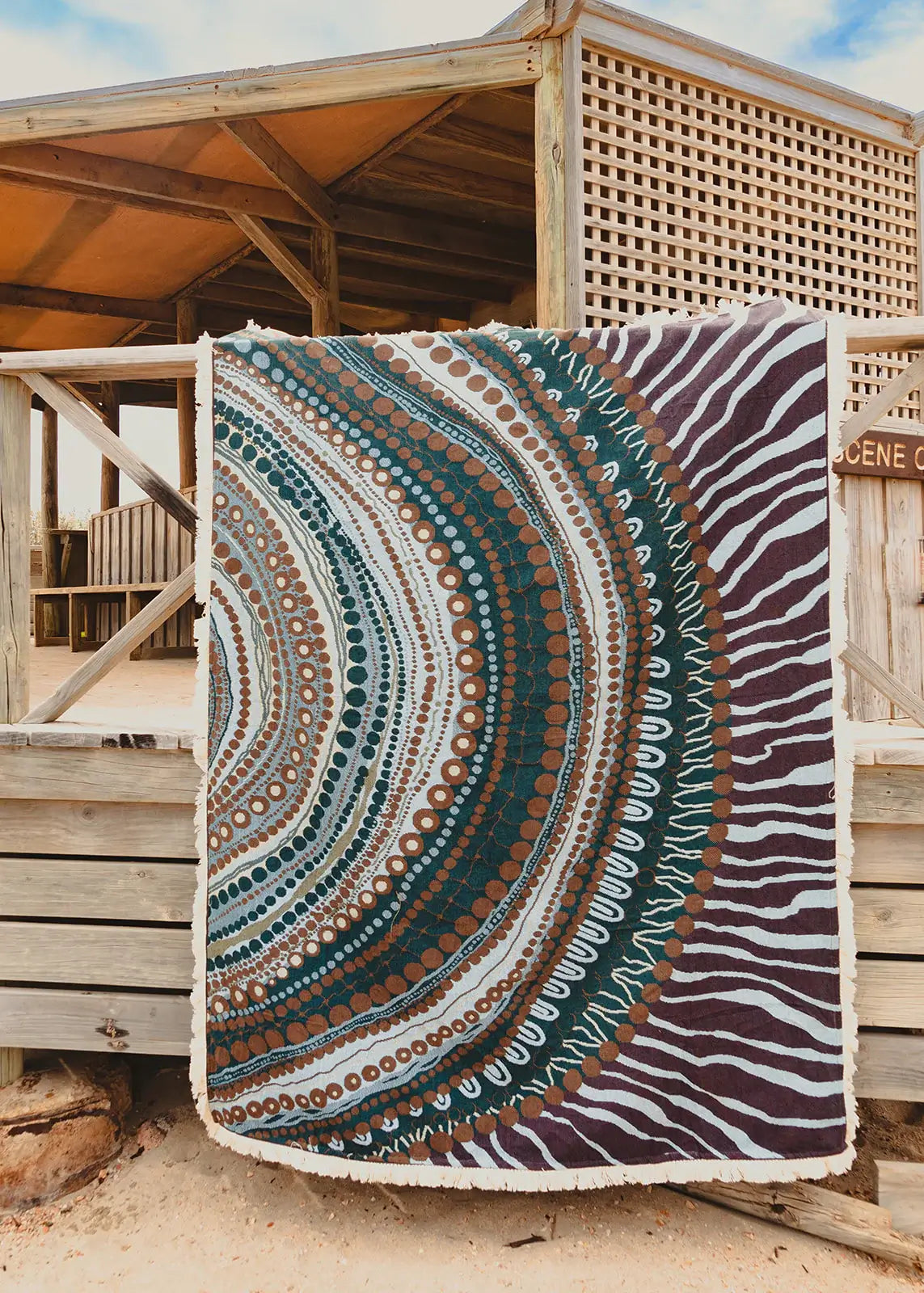 100% cotton throw rug with aboriginal design