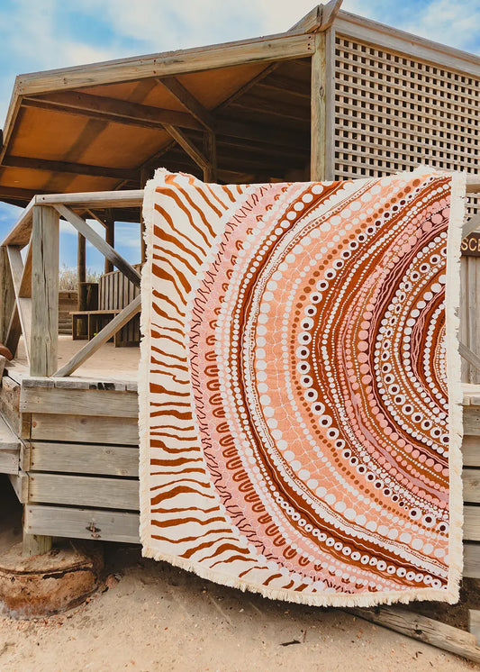 100% cotton throw rug with aboriginal design