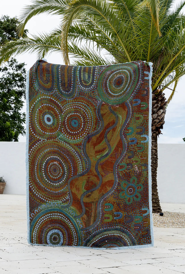 Blue Ocean Indigenous Art Throw Rug