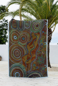 Blue Ocean Indigenous Art Throw Rug