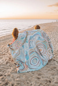 Blue Ocean Indigenous Art Throw Rug