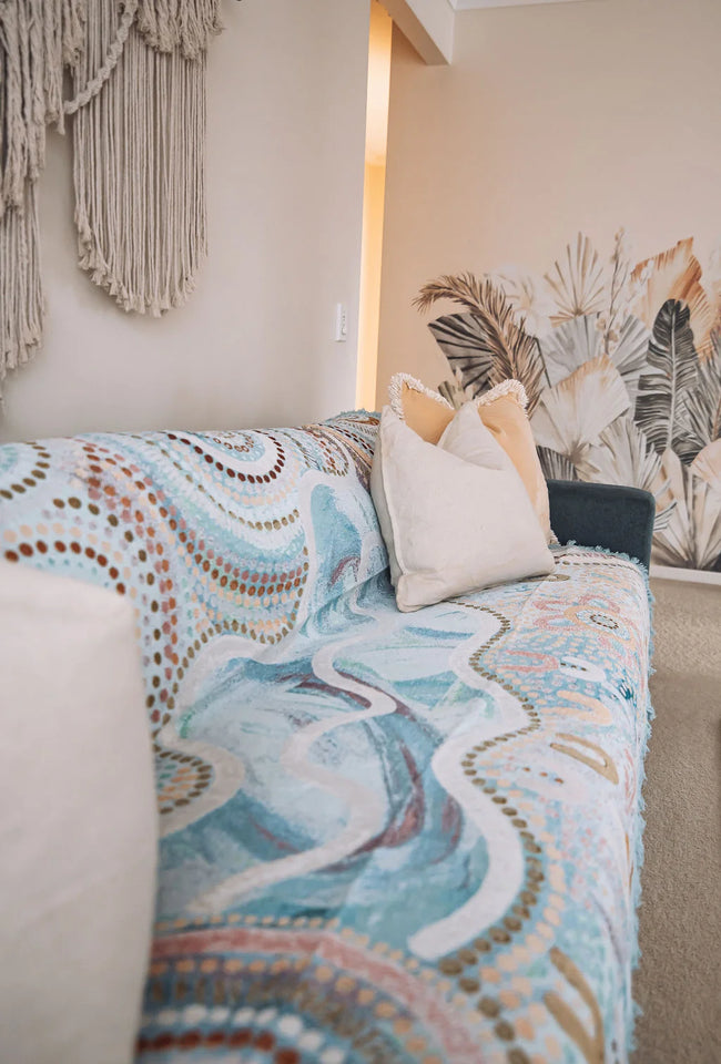 Blue Ocean Indigenous Art Throw Rug