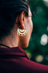 brass earrings in a fan shape