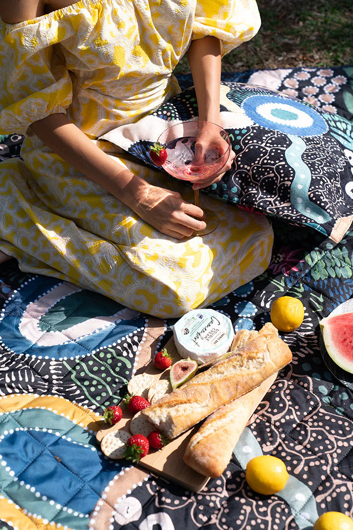 Indigenous Art Folding Picnic Rug - By The Waterhole