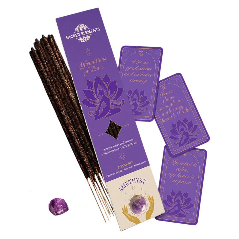 Amethyst- Affirmation of Peace Crystal Smudge Incense Kit