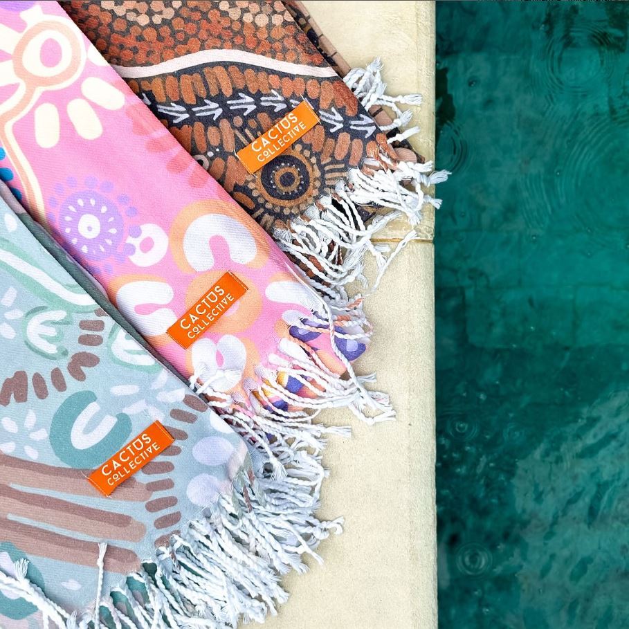 turkish cotton beach towel with indigenous art print