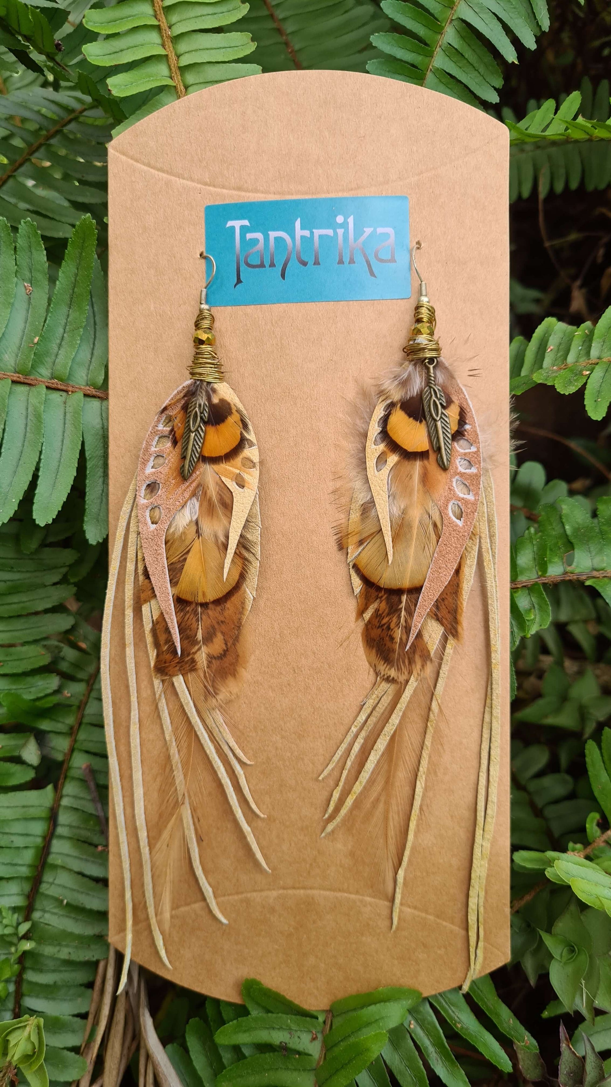 celina leather and feather hand-made earrings