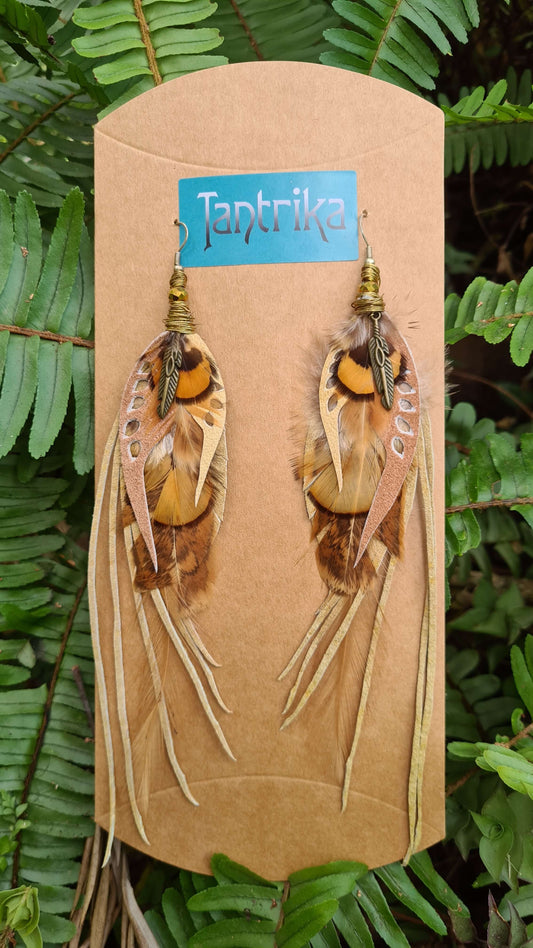 celina leather and feather hand-made earrings