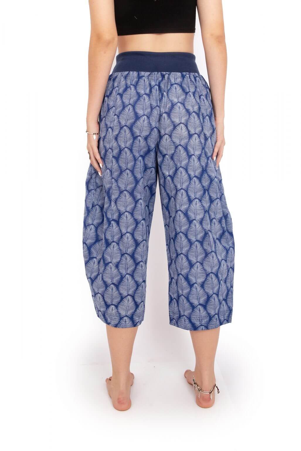 ladies palm print cotton 3/4 pants