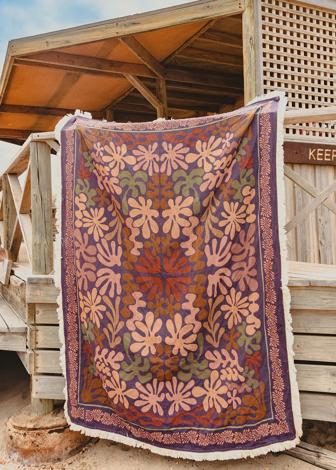coral breeze design 100% cotton throw rug