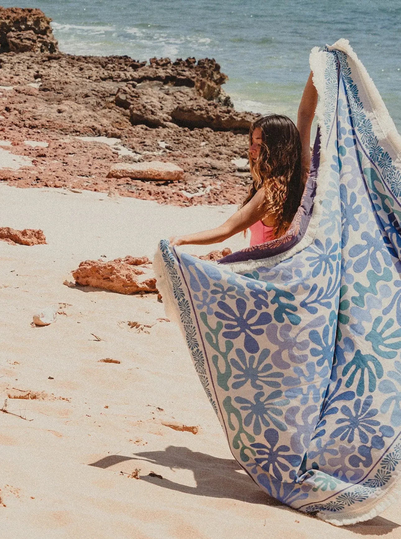 coral breeze design 100% cotton throw rug