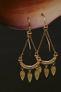 Dailia Earrings - 22k Gold Plated with three patterned dagger-shaped drops