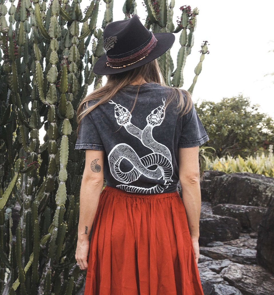 art of zig double headed serpent shipibo art shirt tantrika australia