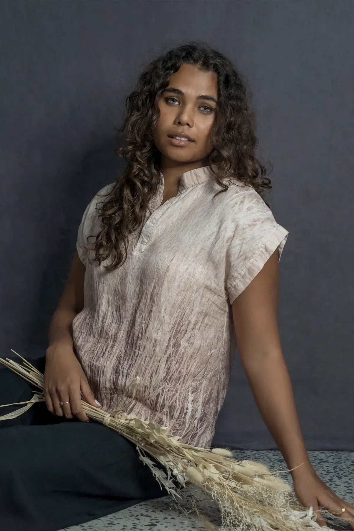 harriet jane dune grasses photo print hemp top