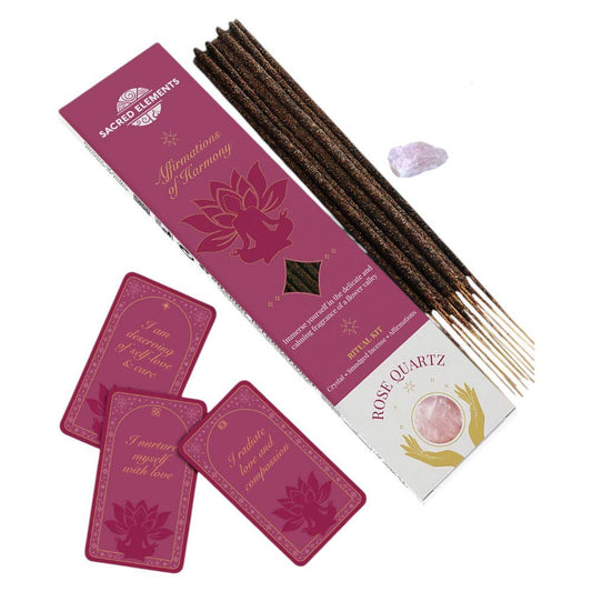Rose-Affirmation of Harmony Crystal Smudge Incense Kit