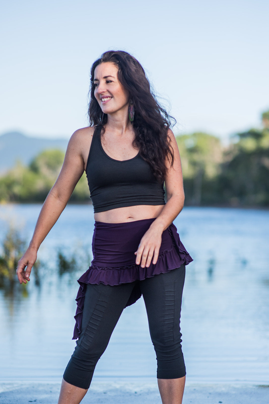 ember crop tank in bamboo with lacing detail in the back