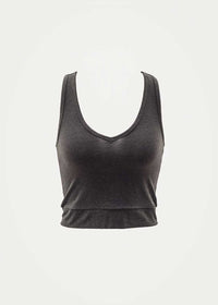 ember crop tank in bamboo with lacing detail in the back
