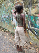 beige fav pants with green ember tank