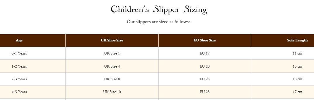 unicorn felt slippers size chart