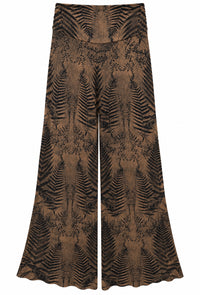 Front view of Tantrika Fern Pants in brown and black fern print