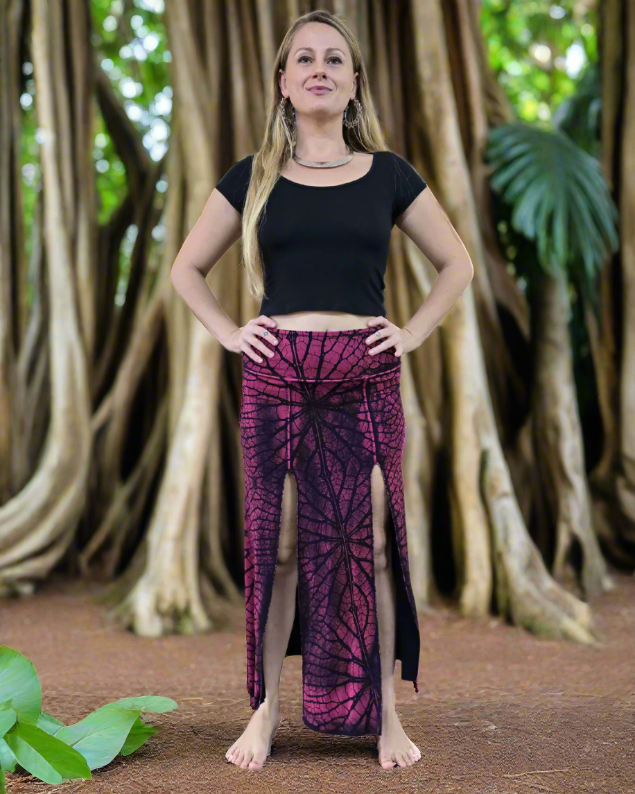 tantrika split front pink leaf print skirt