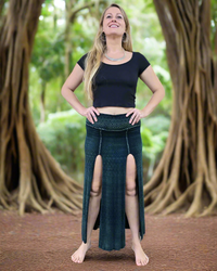 tantrika split front teal geometric print skirt