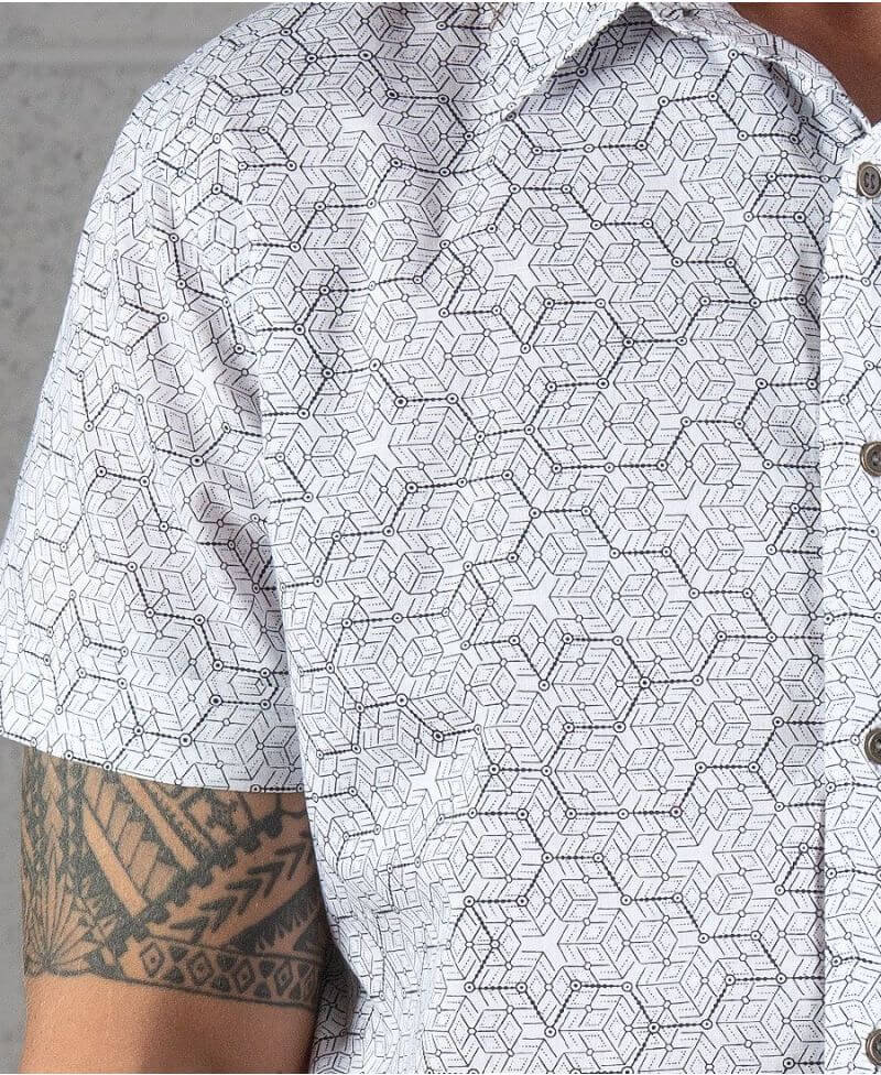 mens button up with cubic geometric print