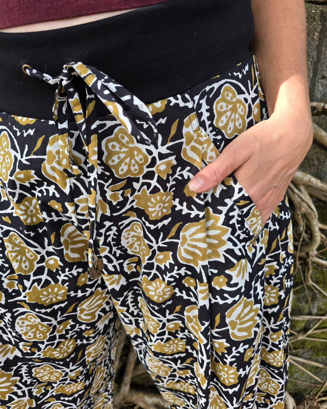 Gold Flowers Cotton Yoga Pants Tantrika Australia