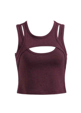 Maroon tank top with cut-out design on a white background